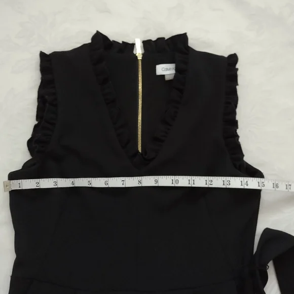 Calvin Klein ruffled v-neck belted wide leg jumpsuit